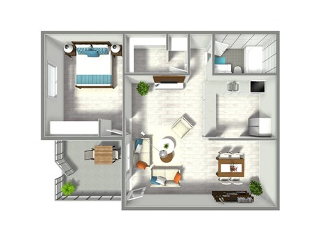 Floor plan for 1 bed, 1 bath, 729 sqft